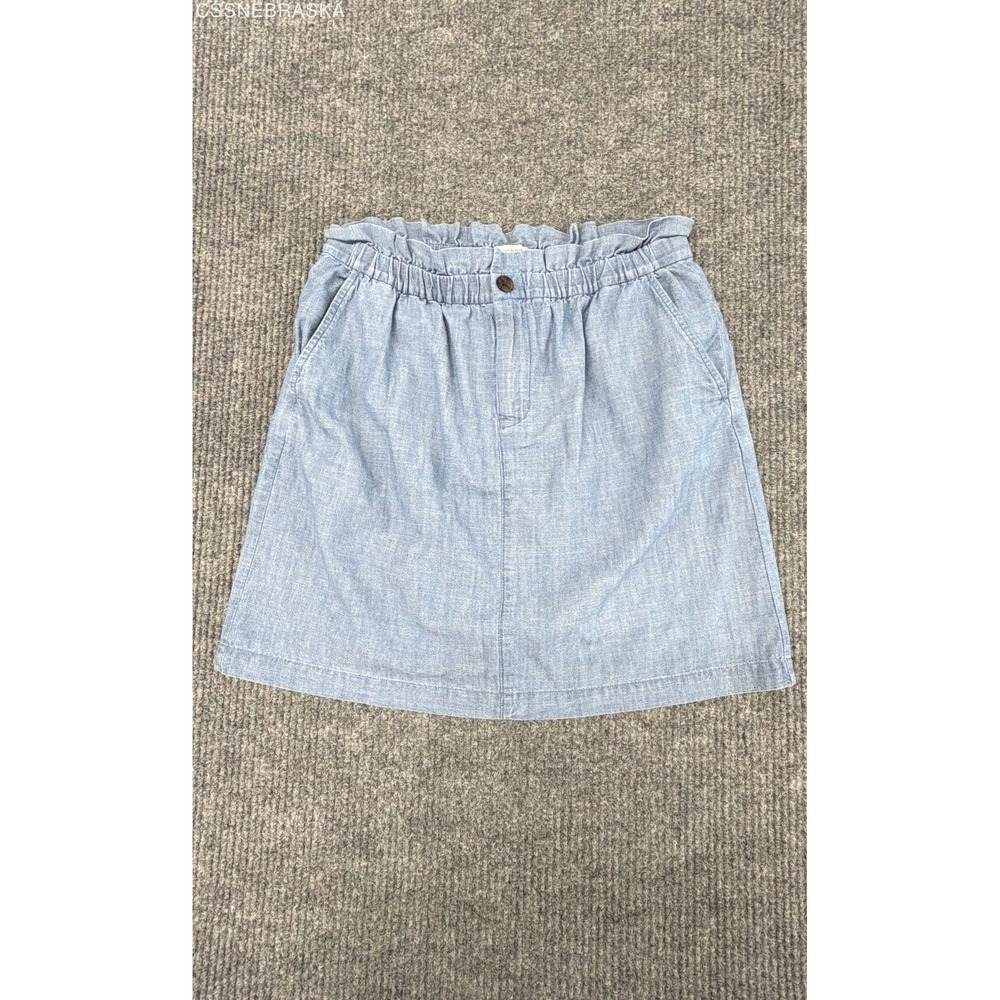 J Crew Factory Blue Chambray Mini Skirt Paperbag Waist Pockets Lined 8